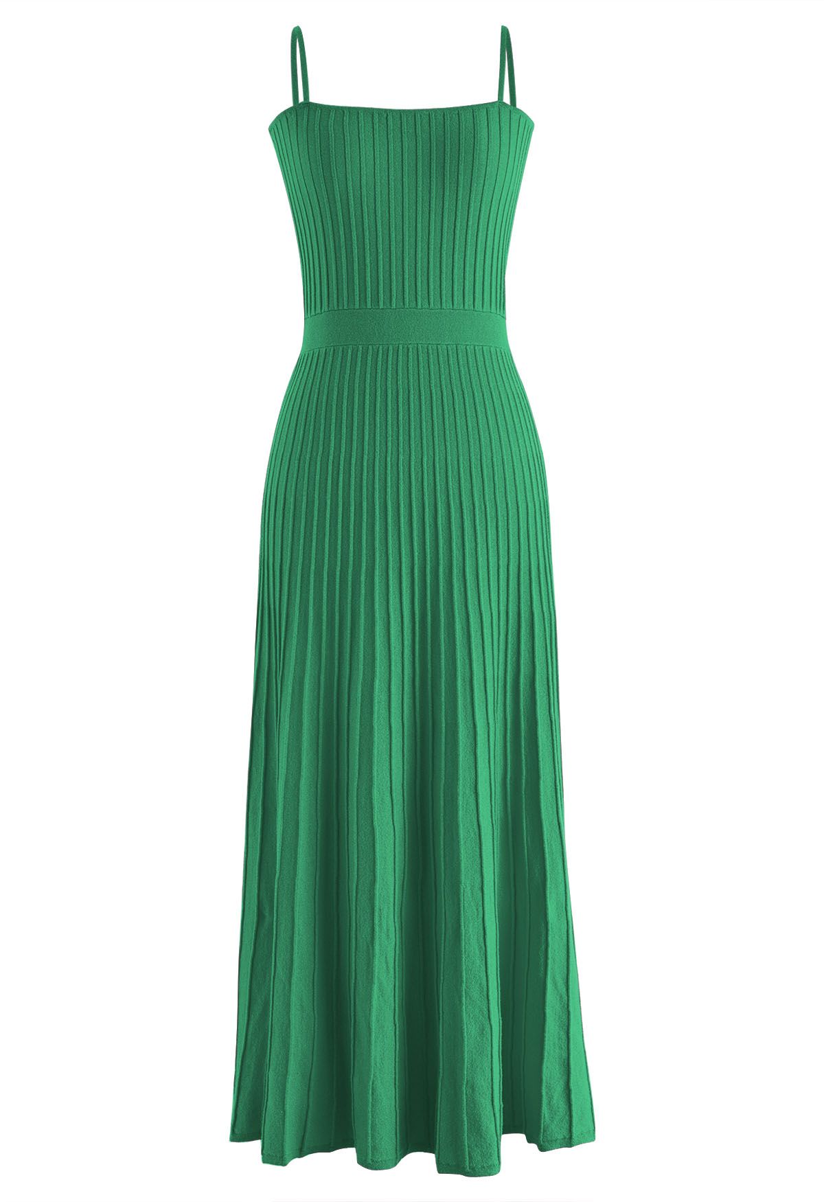 Solides, plissiertes Cami-Kleid aus Strick in Grün
