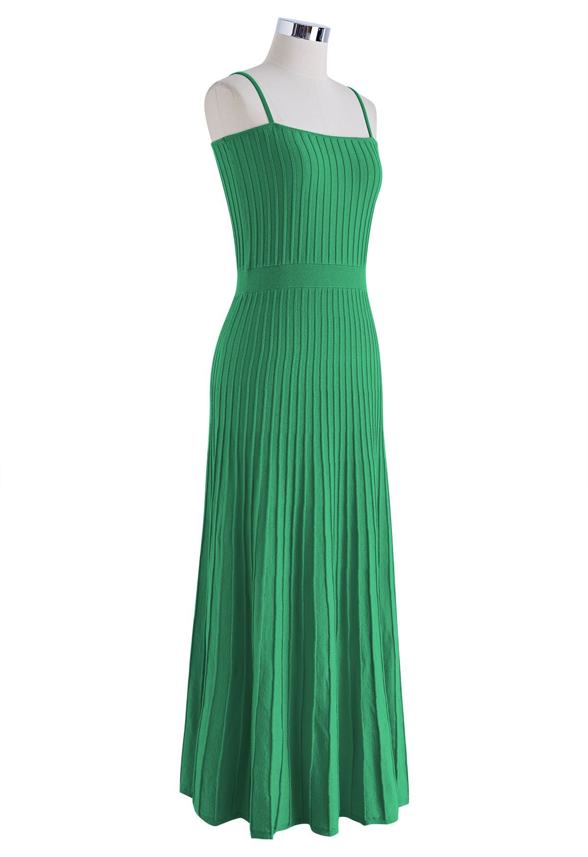 Solides, plissiertes Cami-Kleid aus Strick in Grün