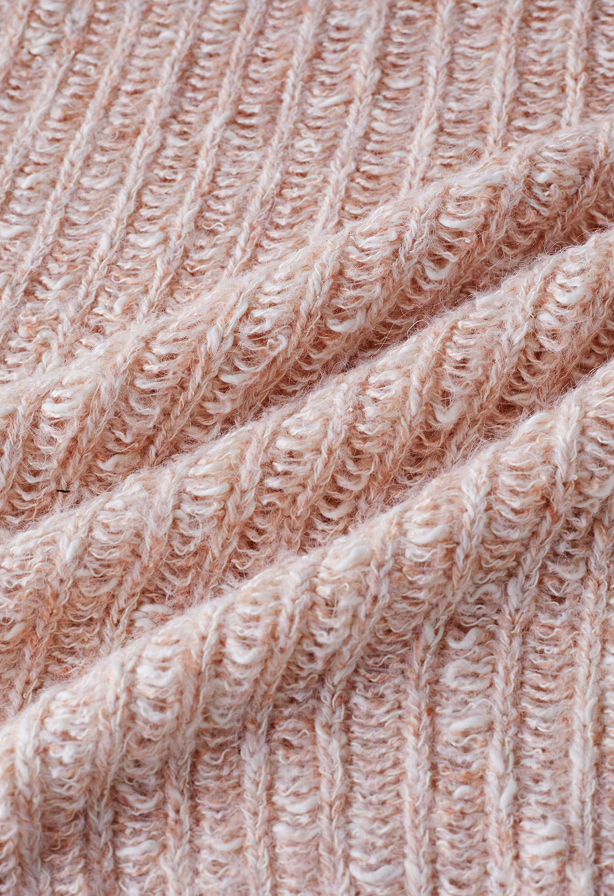 Rippstrickpullover mit rohen Schnittkanten in Rosa