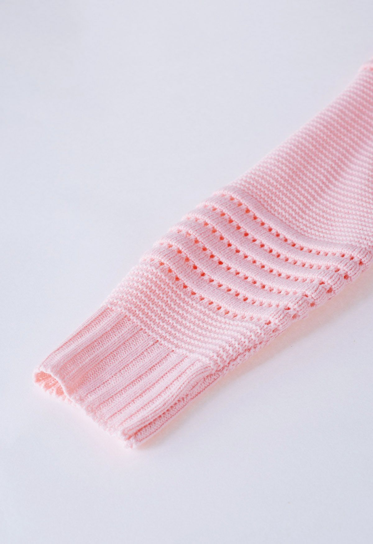 Streifengeprägter, durchbrochener Strickpullover in Rosa