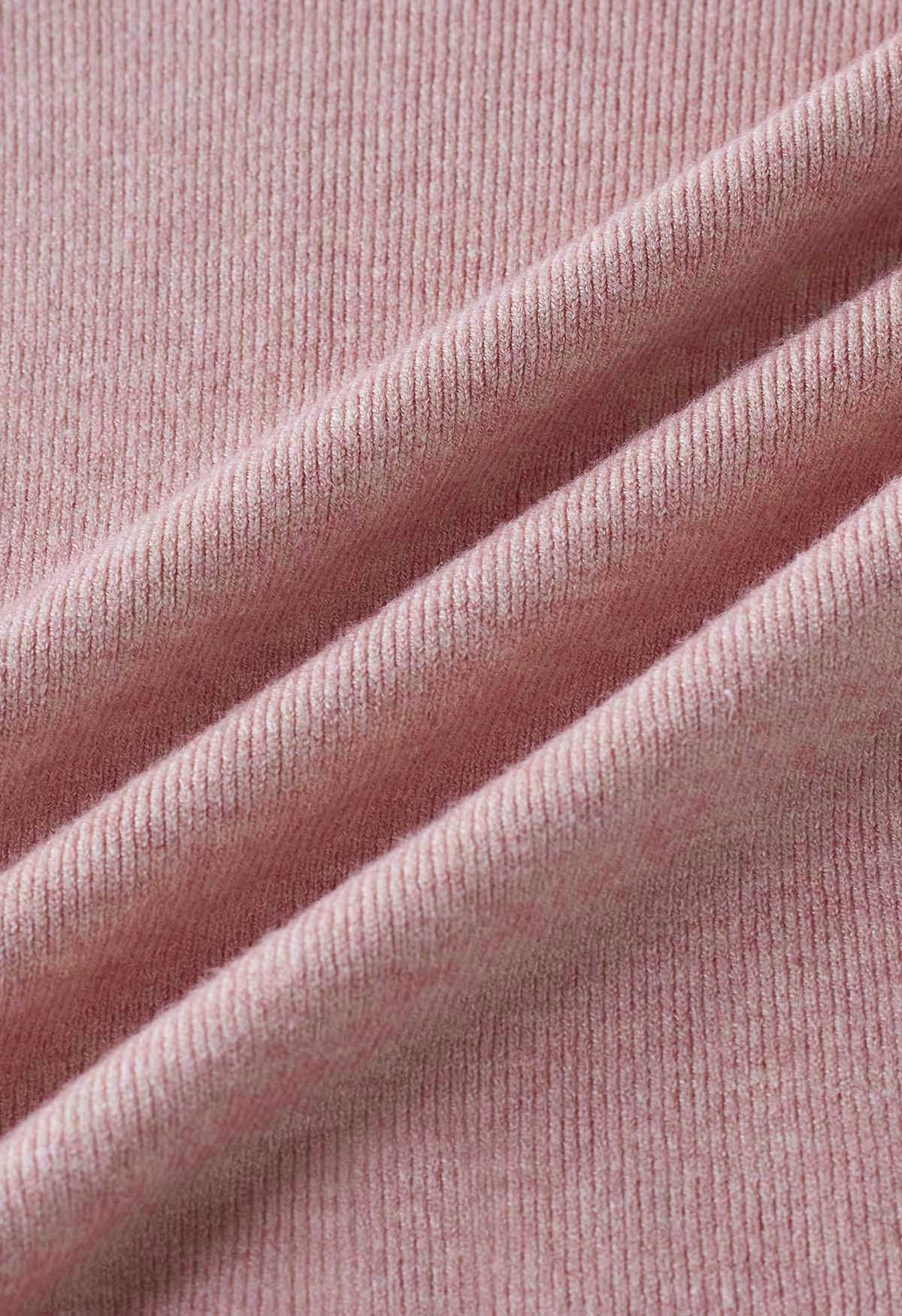 Tailliertes Strickoberteil mit eingekerbtem Ausschnitt in Rosa