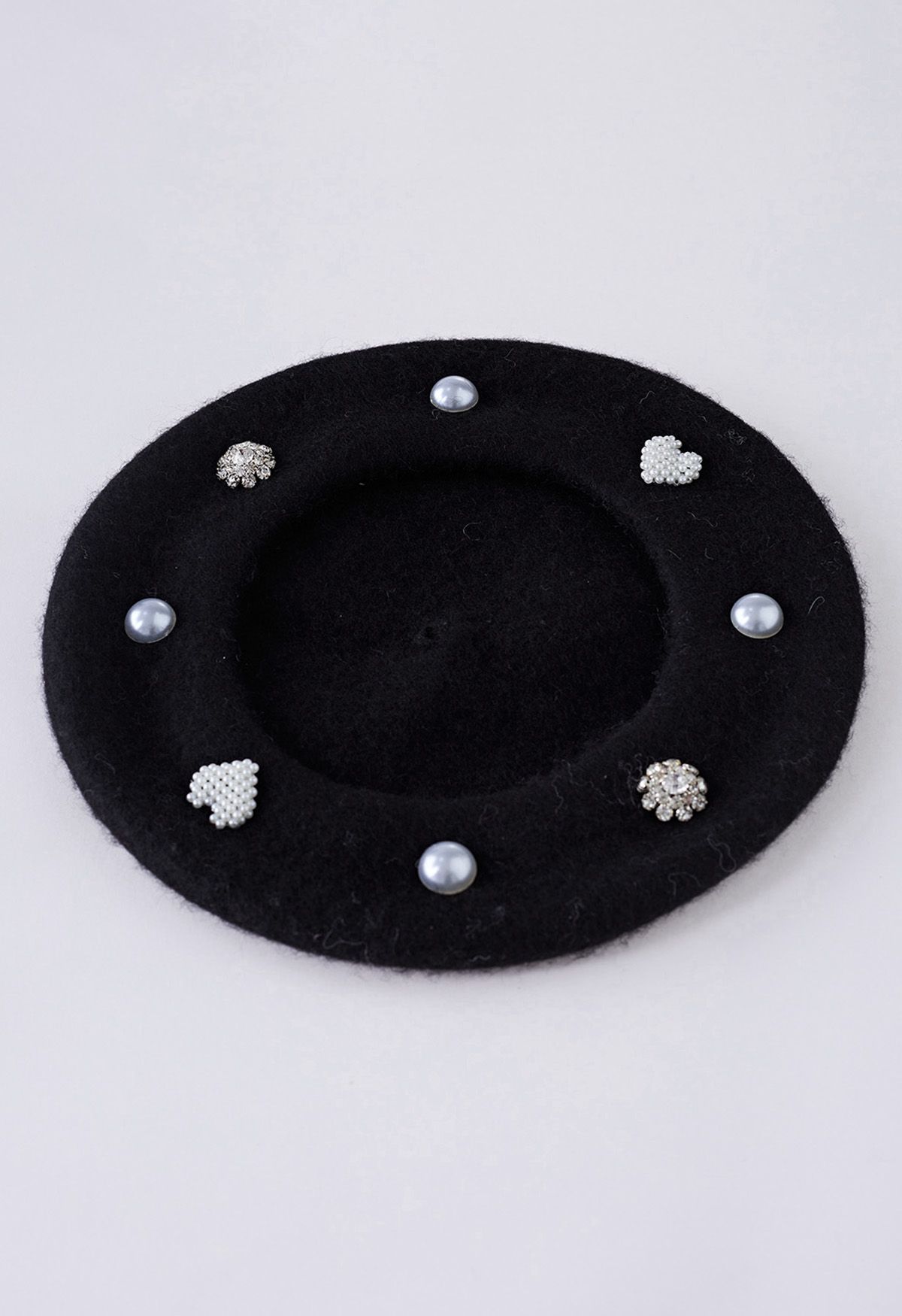 Strass-Dekor-Perlen-Baskenmütze in Schwarz