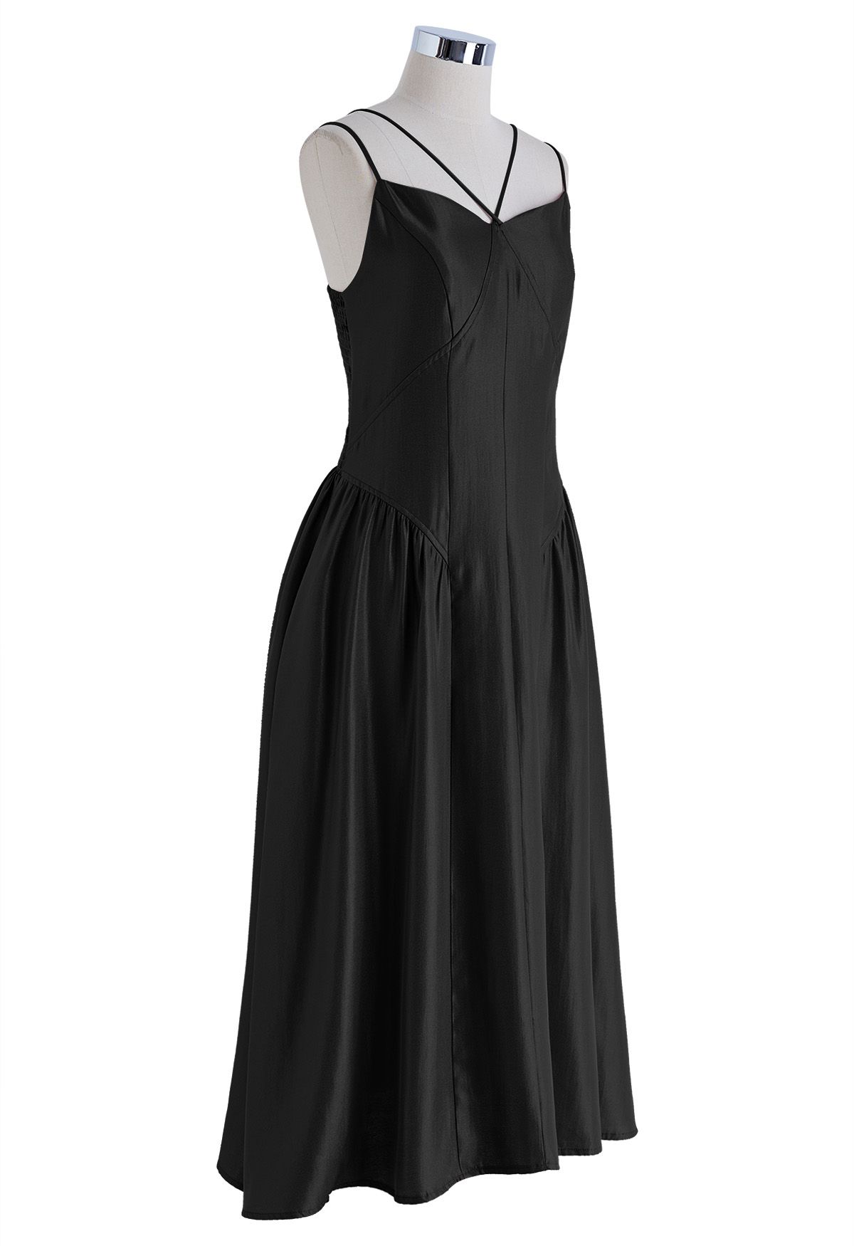Glänzendes Cami-Kleid mit doppelten Schnüren in Schwarz