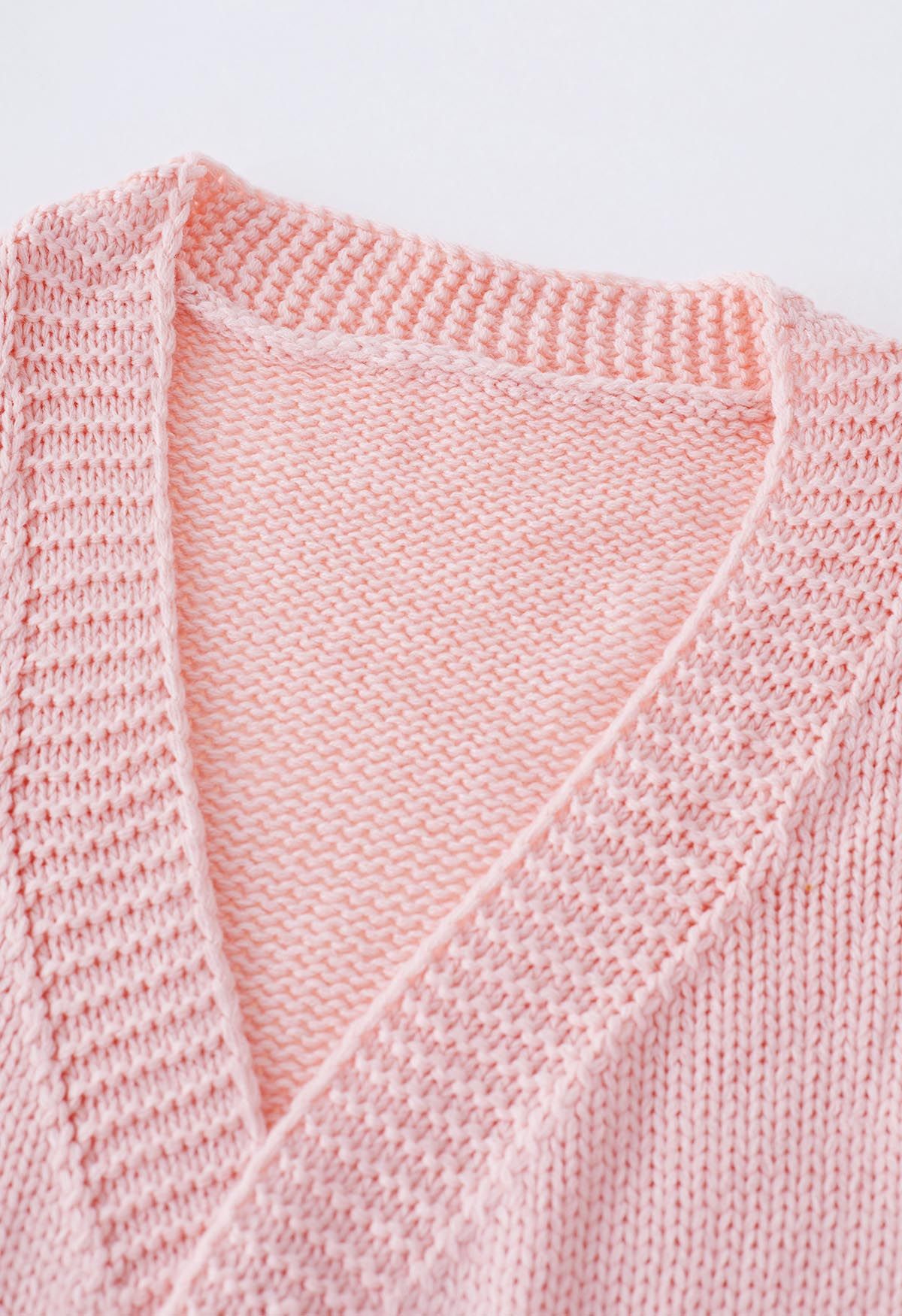 Strickjacke mit 3D-Stickerei und offener Vorderseite in Rosa