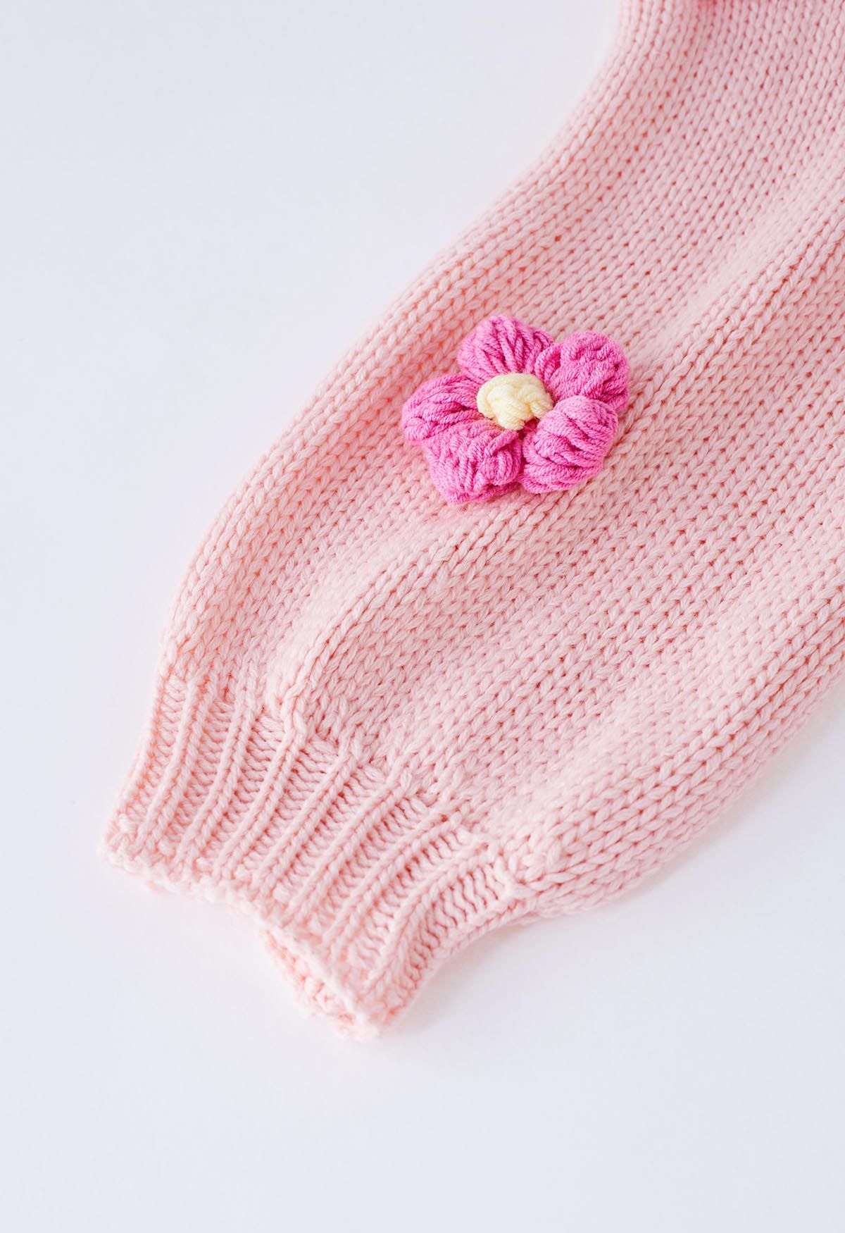 Strickjacke mit 3D-Stickerei und offener Vorderseite in Rosa