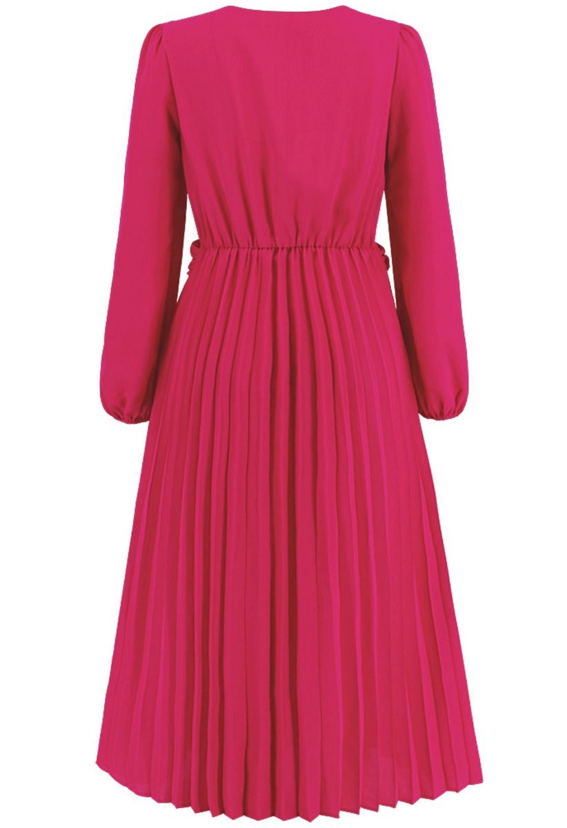 Kleid mit V-Ausschnitt und verdrehter Vorderseite in Magenta