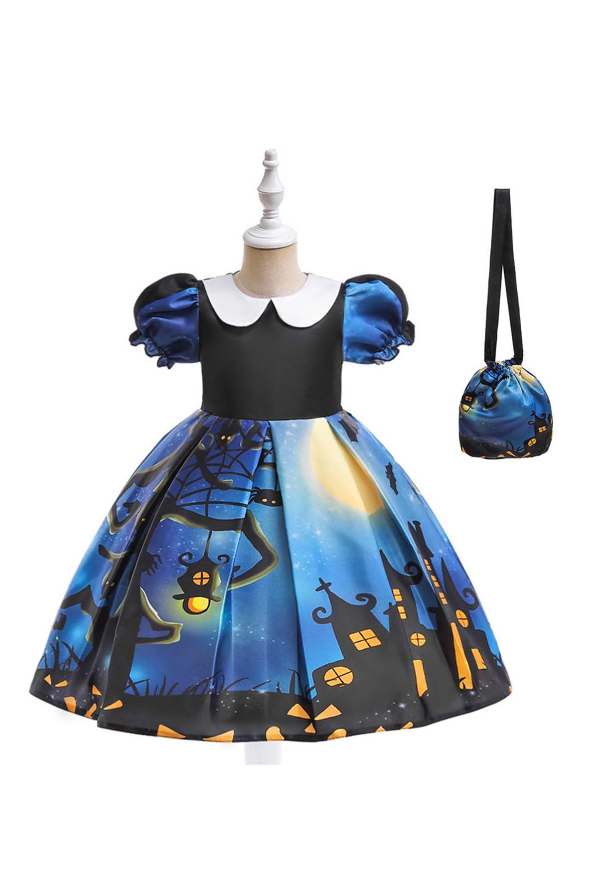 Halloween-Nachtkleid mit Blasenärmeln für Kinder und Handtasche