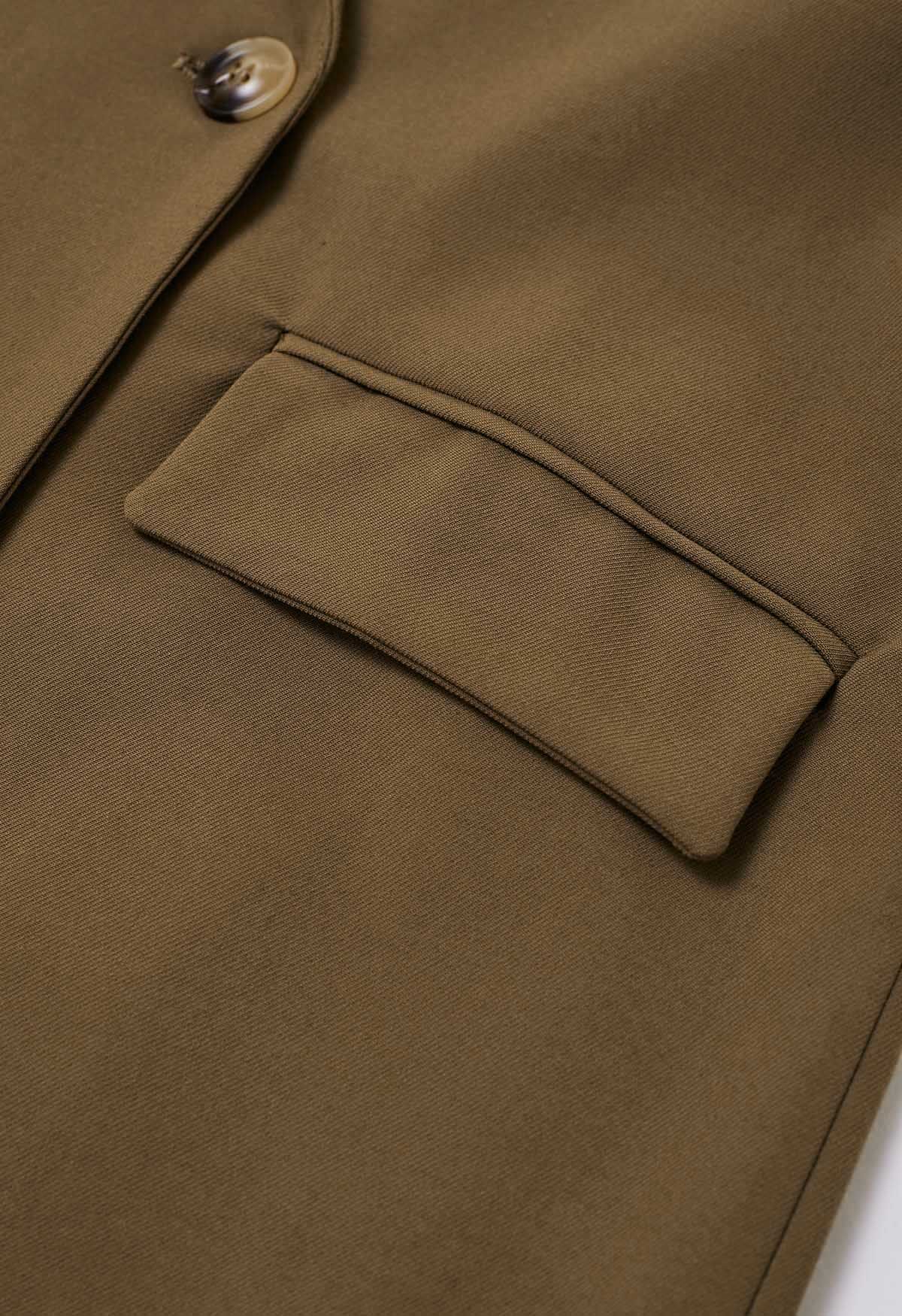 Trendiger zweireihiger Longline-Mantel mit Gürtel in Braun