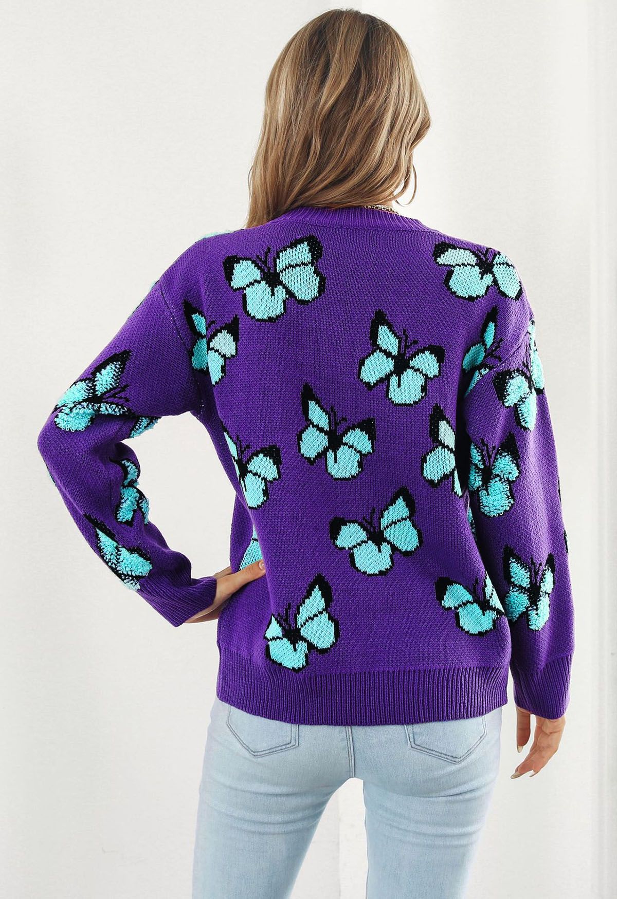 Gerippter Strickpullover „Balletic Butterfly“ in Lila