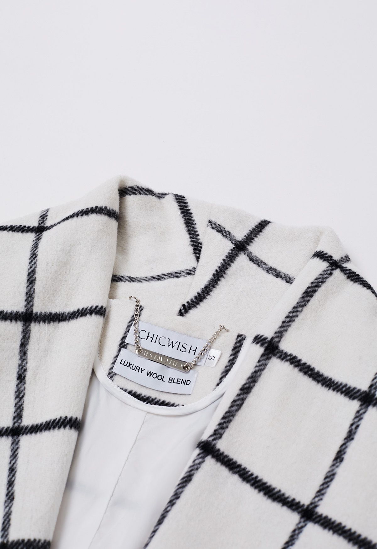 Karierter Mantel aus Wollmischung mit offener Vorderseite in Weiß