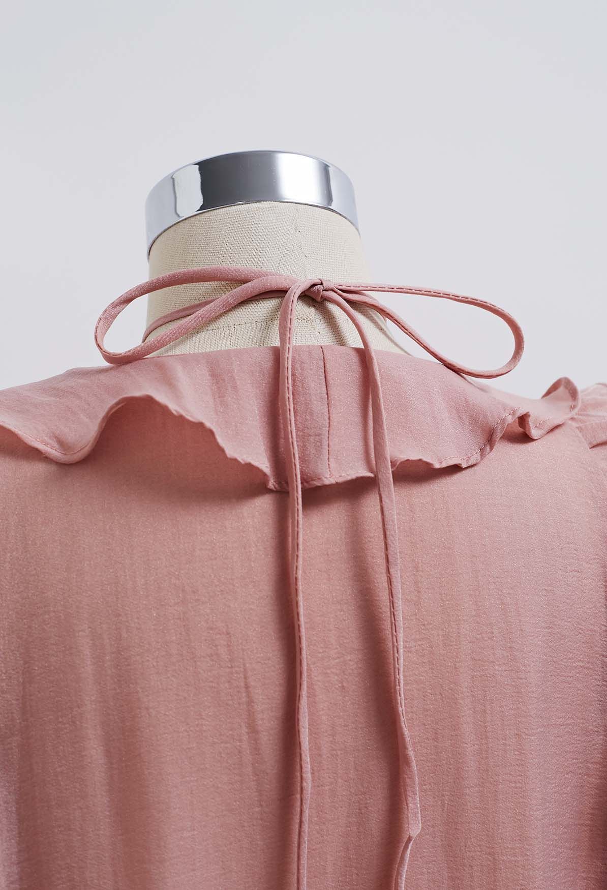 Blumen-Choker-Halskette, Hemd mit Rüschenbesatz in Rosa