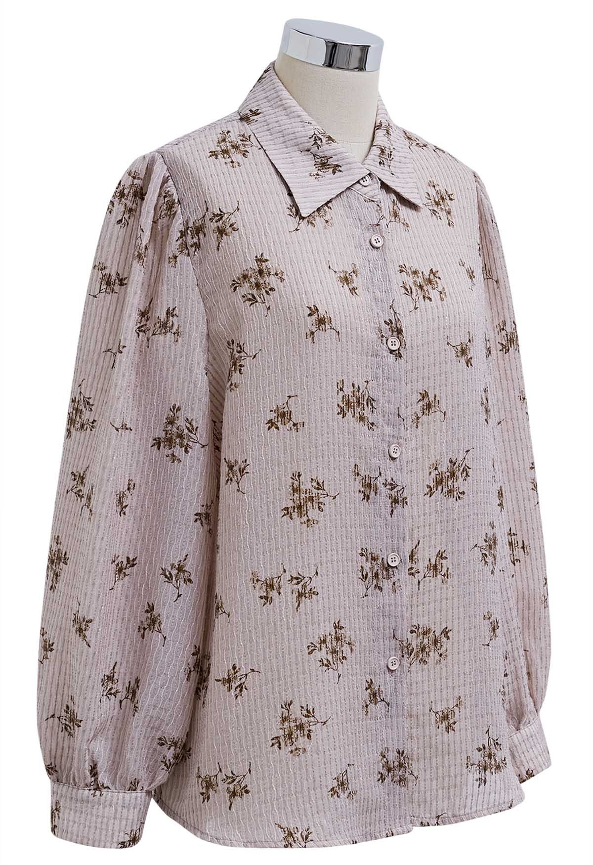 Strukturiertes Button-Down-Hemd mit Floret-Print in Altrosa