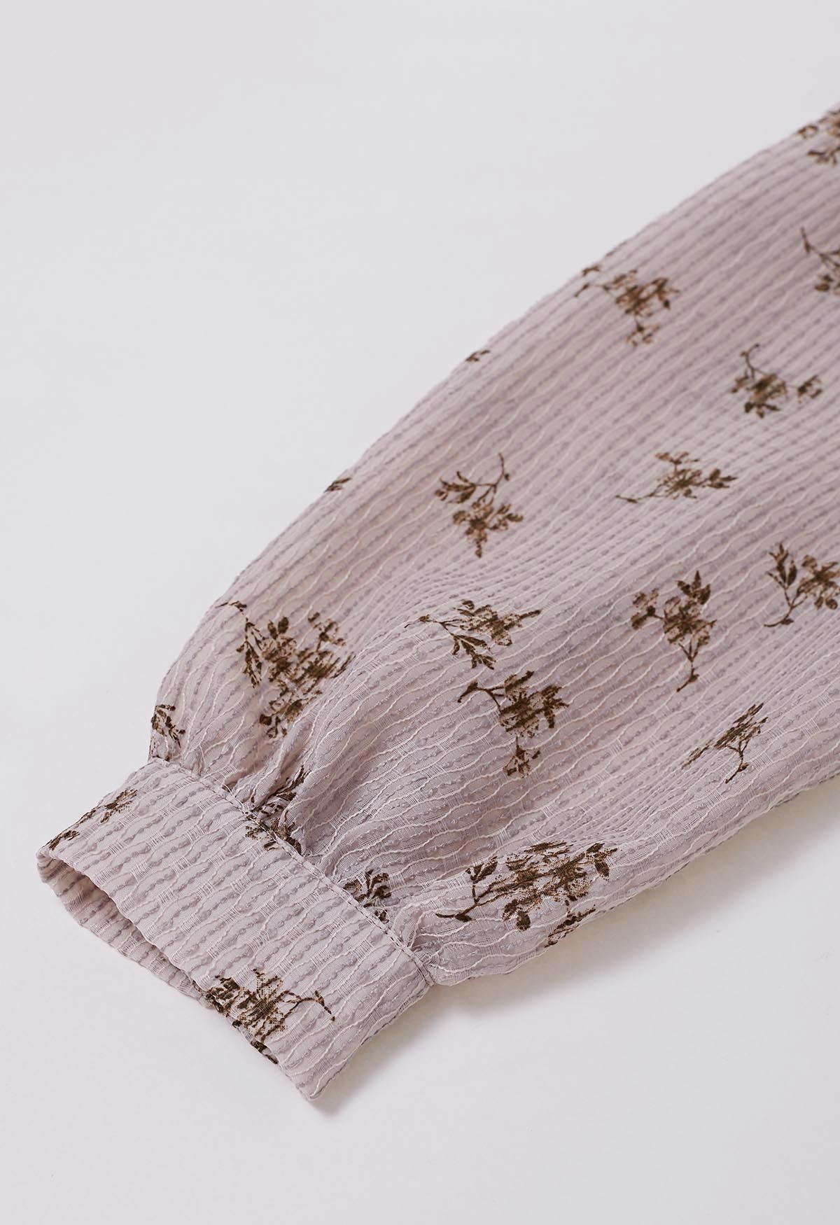 Strukturiertes Button-Down-Hemd mit Floret-Print in Altrosa