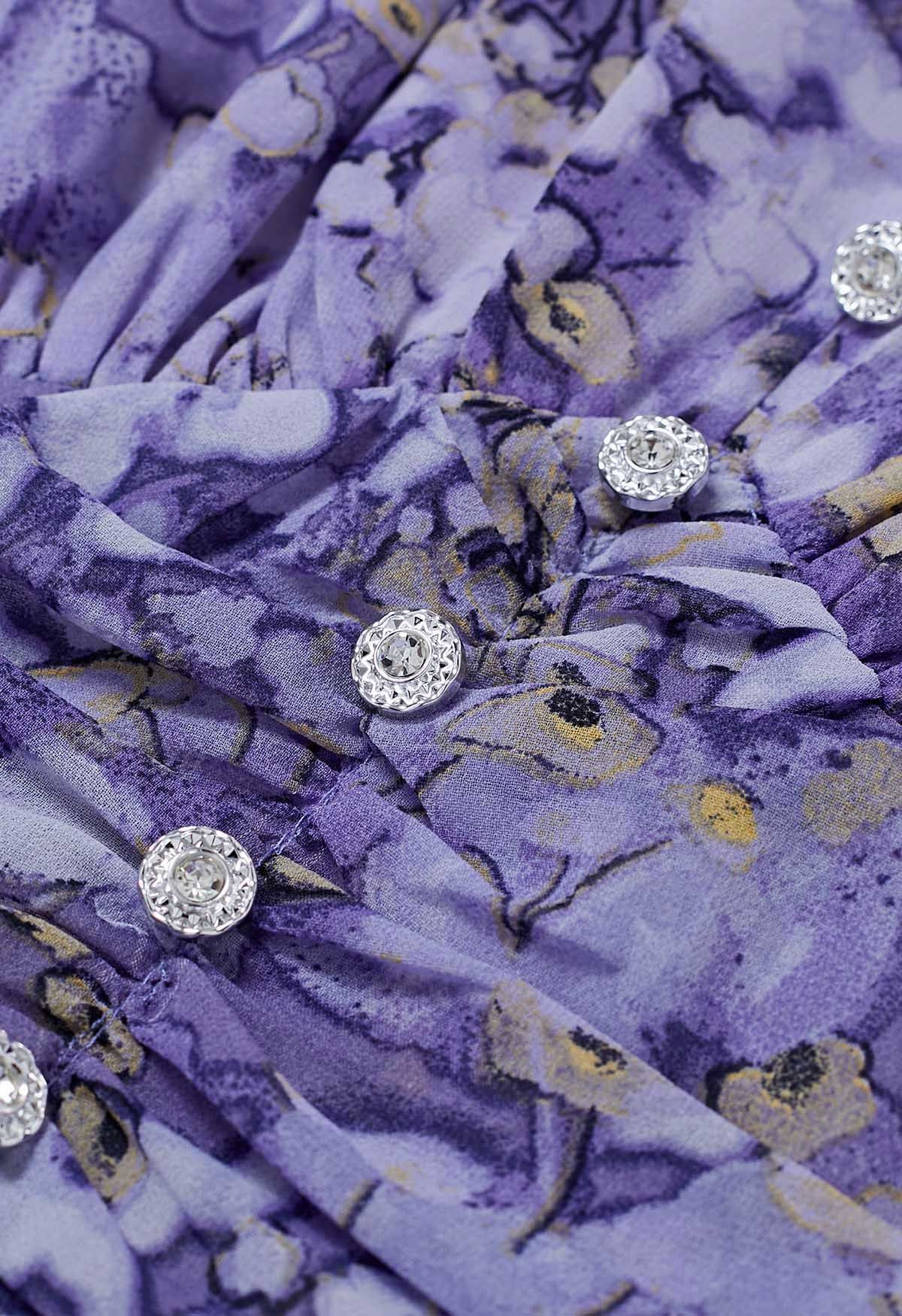 Zierliches Chiffon-Maxikleid mit Rüschen und Blümchenmuster in Lavendel