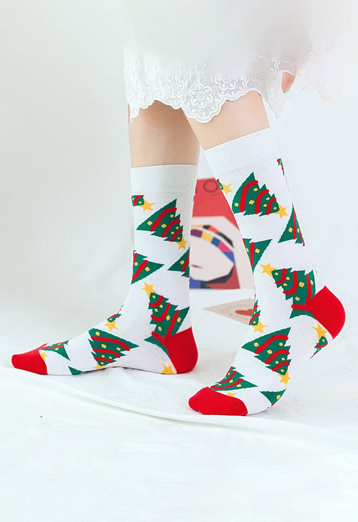 Christmas Vibe Jacquard Crew Socken in Weiß