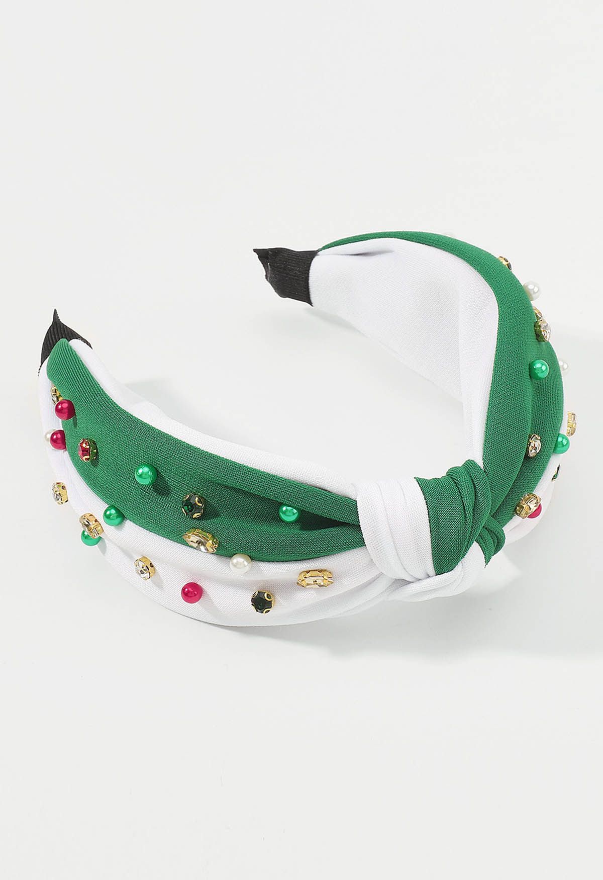 Geknotetes Stirnband mit Strassperlen in Grün