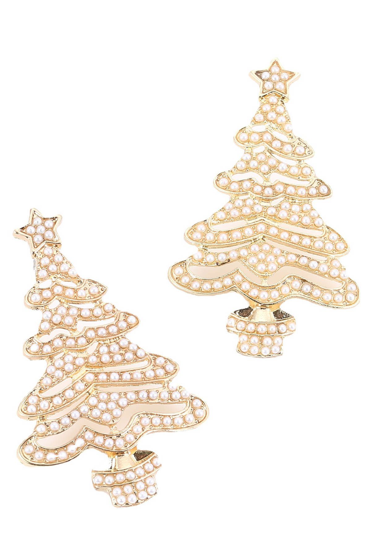 Schillernde Weihnachtsbaum-Ohrringe mit Vollperlen