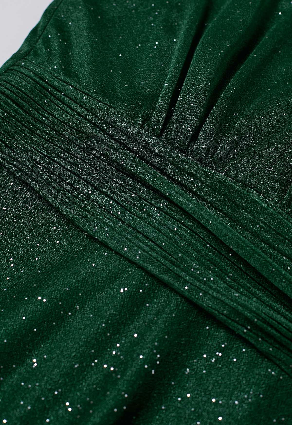 Fantasie-Smaragd-Glitzerkleid mit V-Ausschnitt