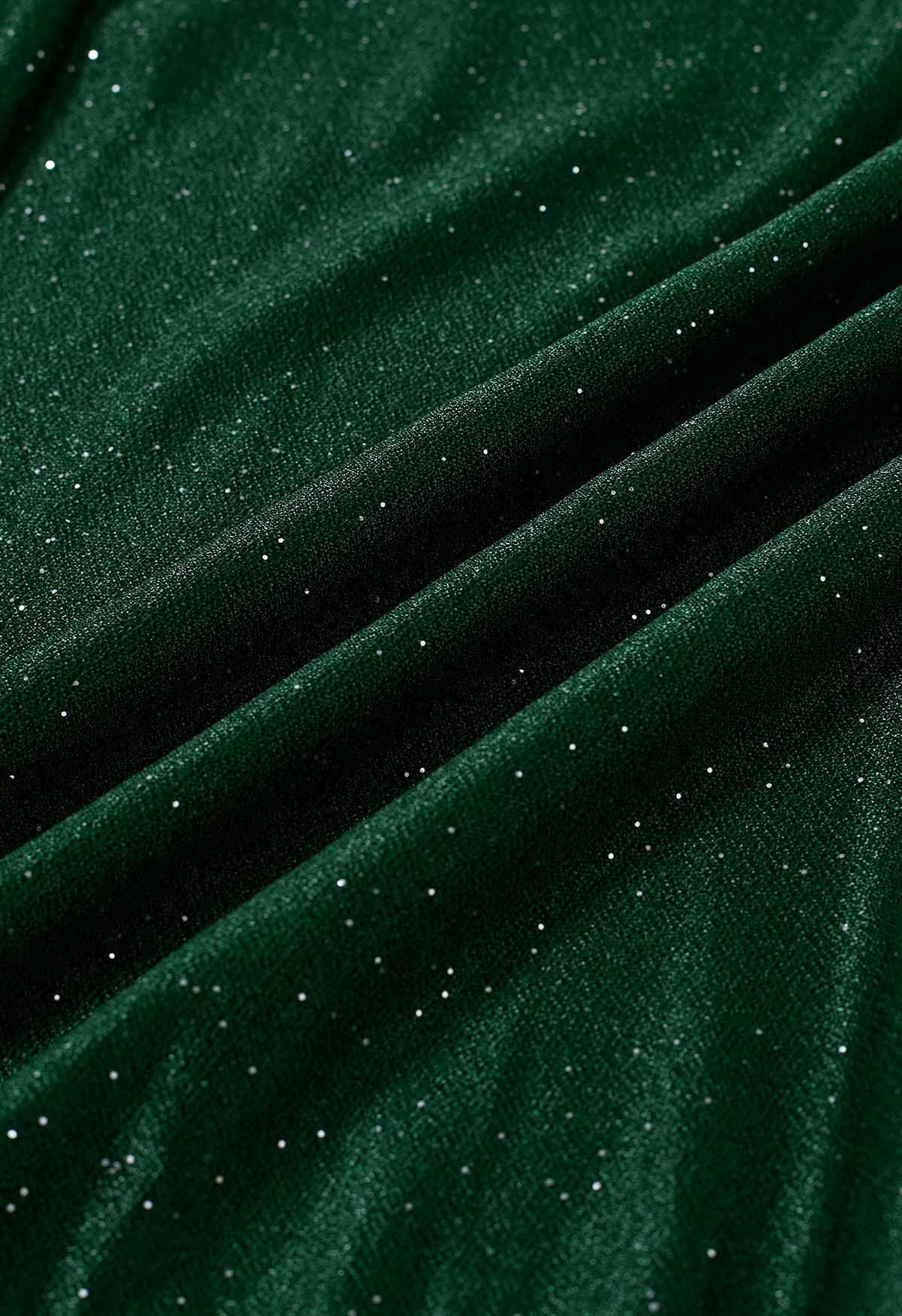 Fantasie-Smaragd-Glitzerkleid mit V-Ausschnitt