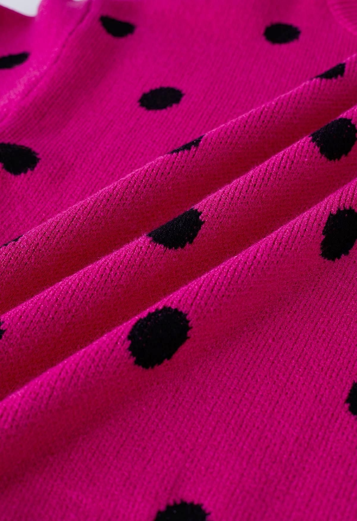 Entzückender gepunkteter Stehkragen-Strickpullover in Pink