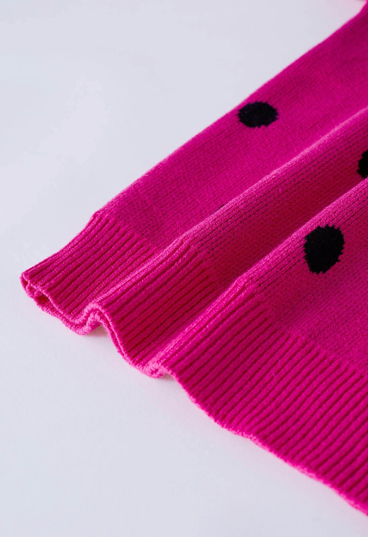 Entzückender gepunkteter Stehkragen-Strickpullover in Pink