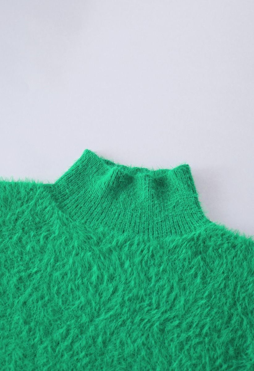 Kuscheliger, hochgeschlossener, flauschiger Perfection-Strickpullover in Grün