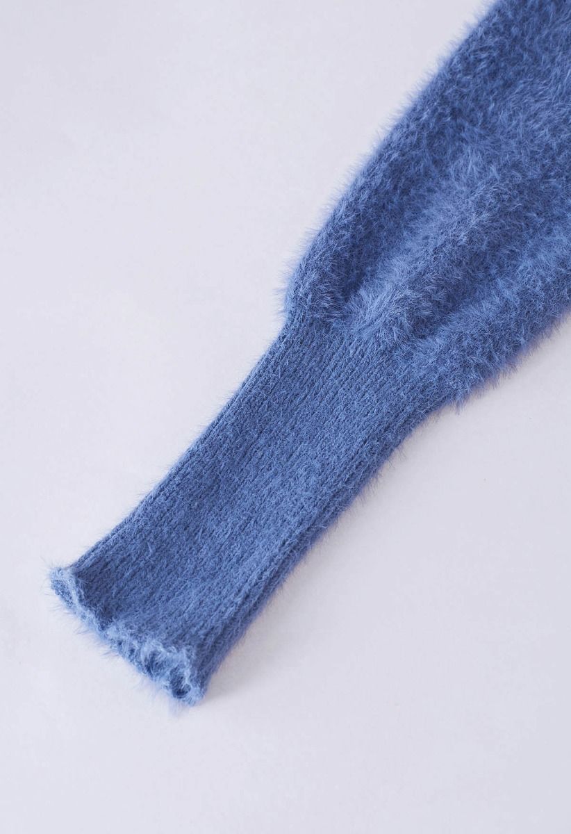 Kuscheliger, hochgeschlossener, flauschiger Perfection-Strickpullover in Blau