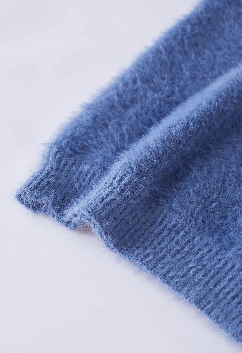 Kuscheliger, hochgeschlossener, flauschiger Perfection-Strickpullover in Blau