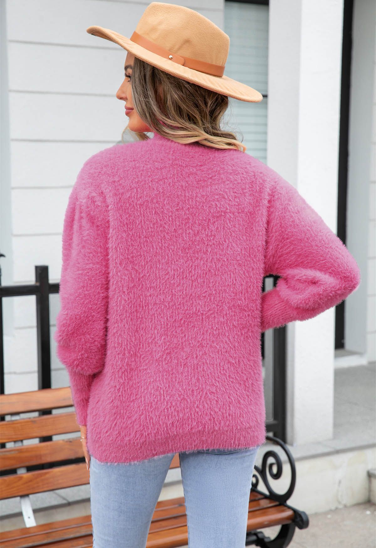 Kuscheliger, hochgeschlossener, flauschiger Perfection-Strickpullover in Rosa