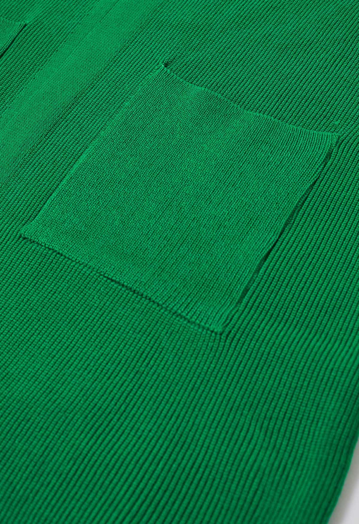 Set aus Strickjacke und Hose mit Bindegürtel in Grün