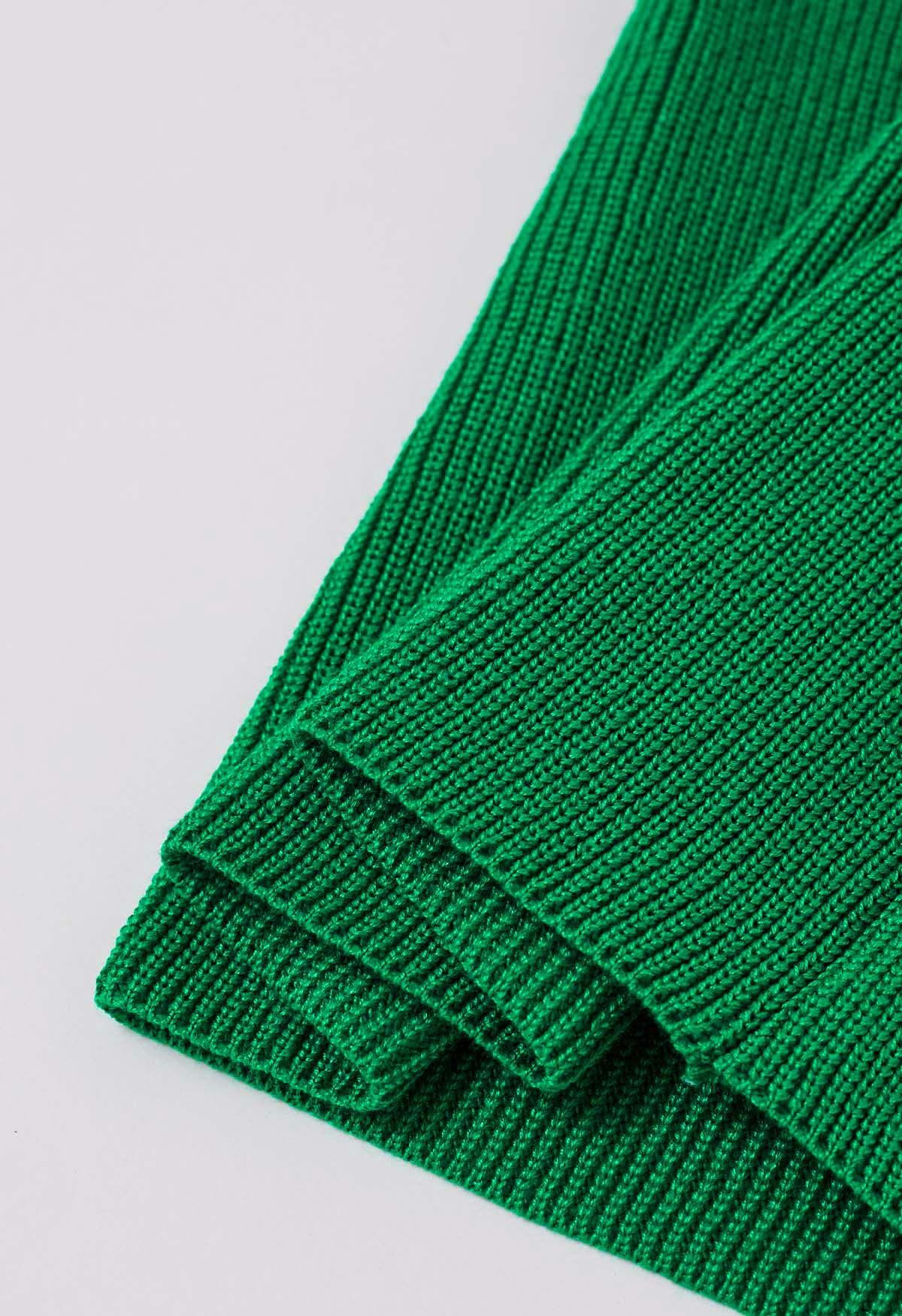 Set aus Strickjacke und Hose mit Bindegürtel in Grün