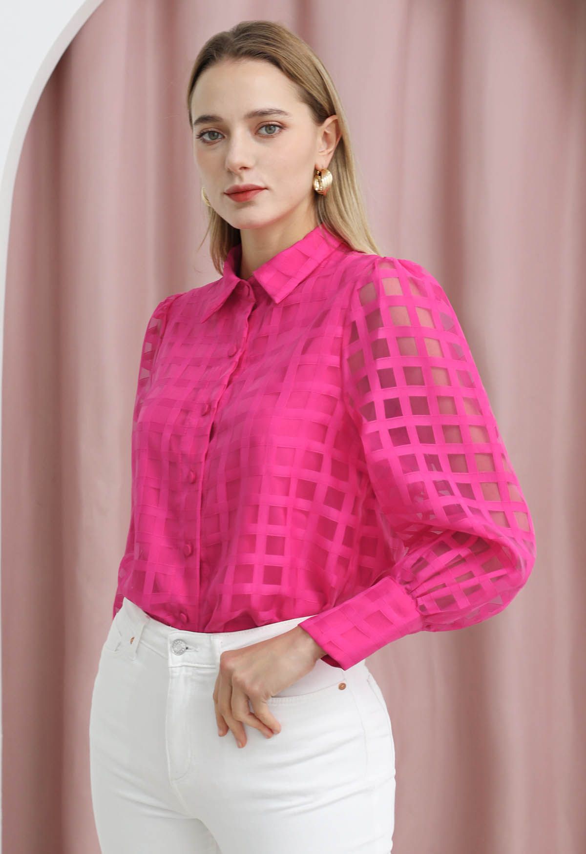 Kariertes Button-Down-Hemd in Pink