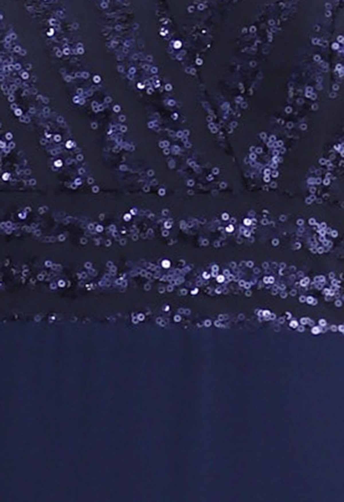 Exquisites Chiffon-Maxikleid mit Pailletten und V-Ausschnitt in Marineblau