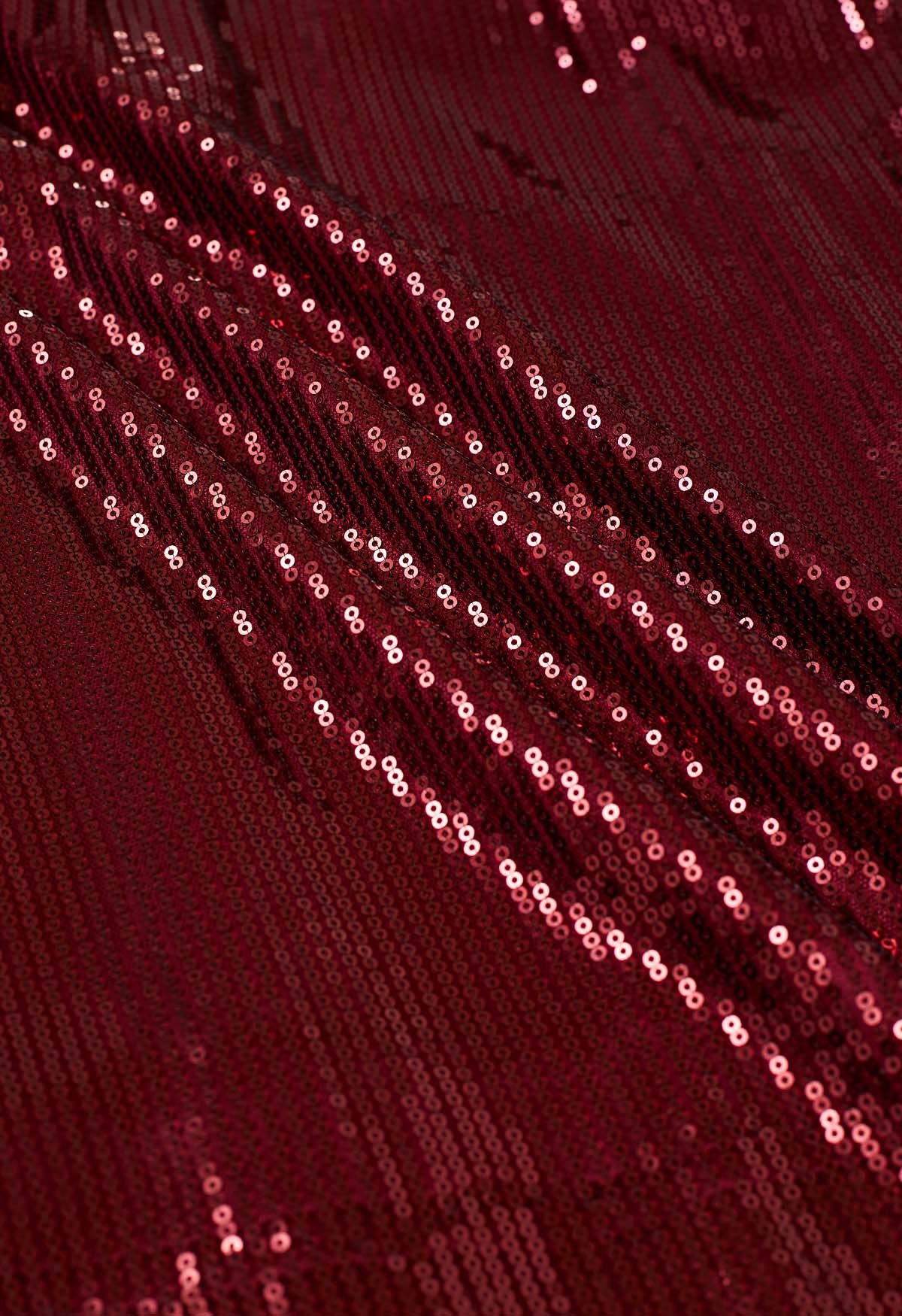 Hinreißender Midirock aus Mesh-Tüll mit Pailletten in Rot