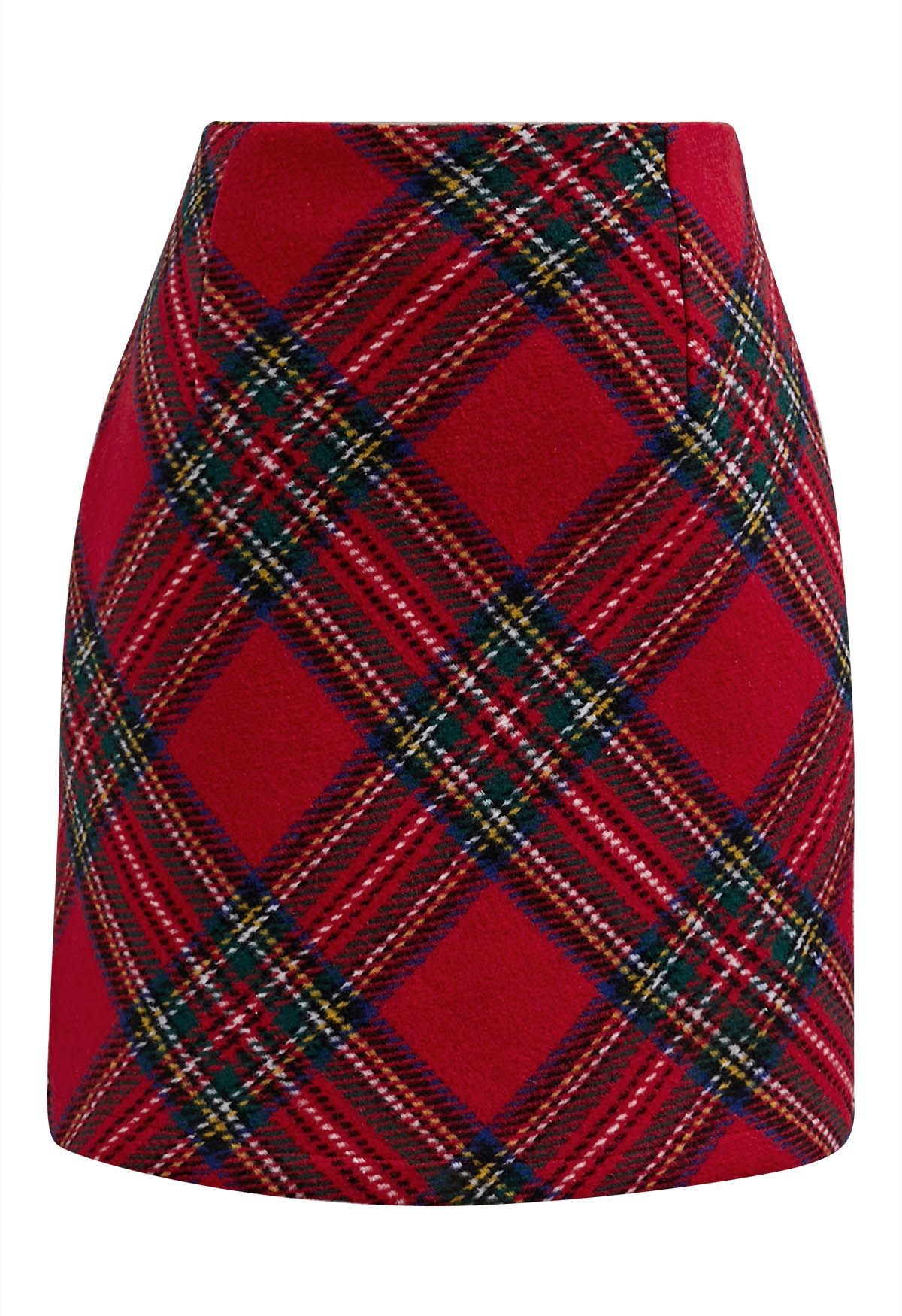 Roter Mini-Knospenrock aus Wollmischung mit Schottenmuster