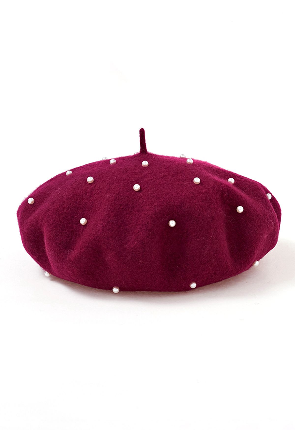 Handgefertigte Baskenmütze aus Perlenwollmischung in Burgunderrot