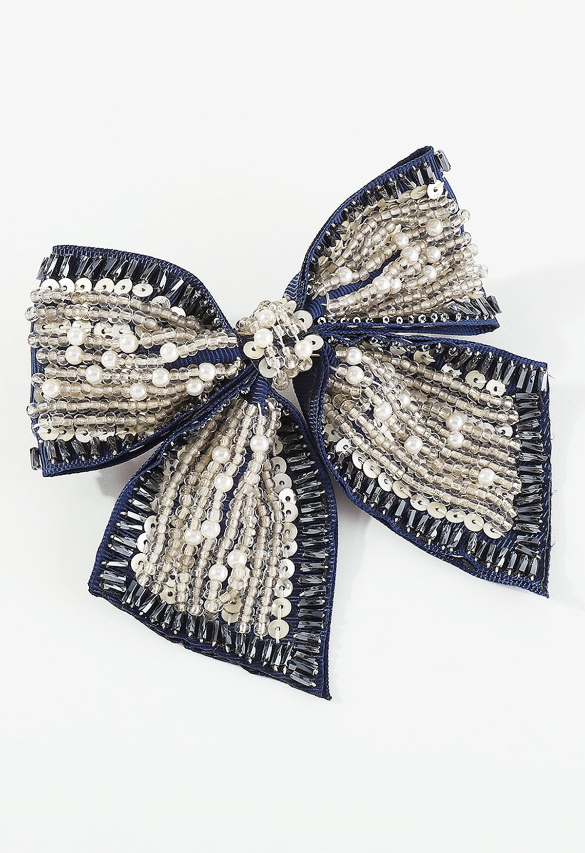 Haarspange mit Schleife und Paillettenperlen in Marineblau