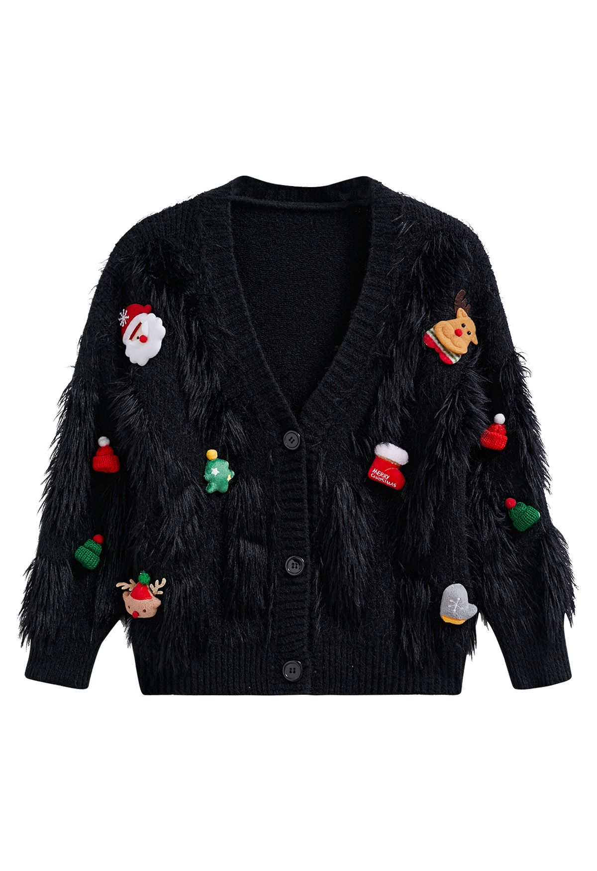 Flauschiger Cardigan von Christmas Elements in Schwarz