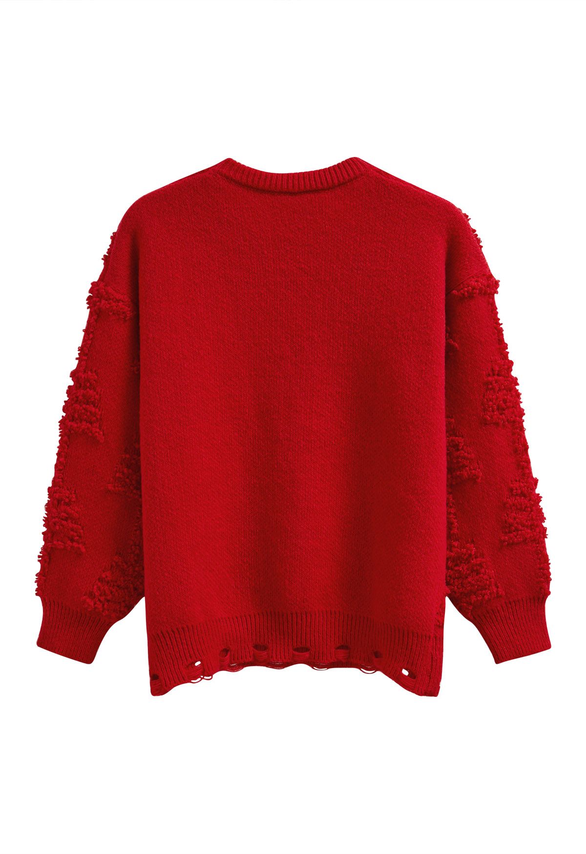 Perlen-Weihnachtsbaum-geprägter Schleife-Strickpullover in Rot