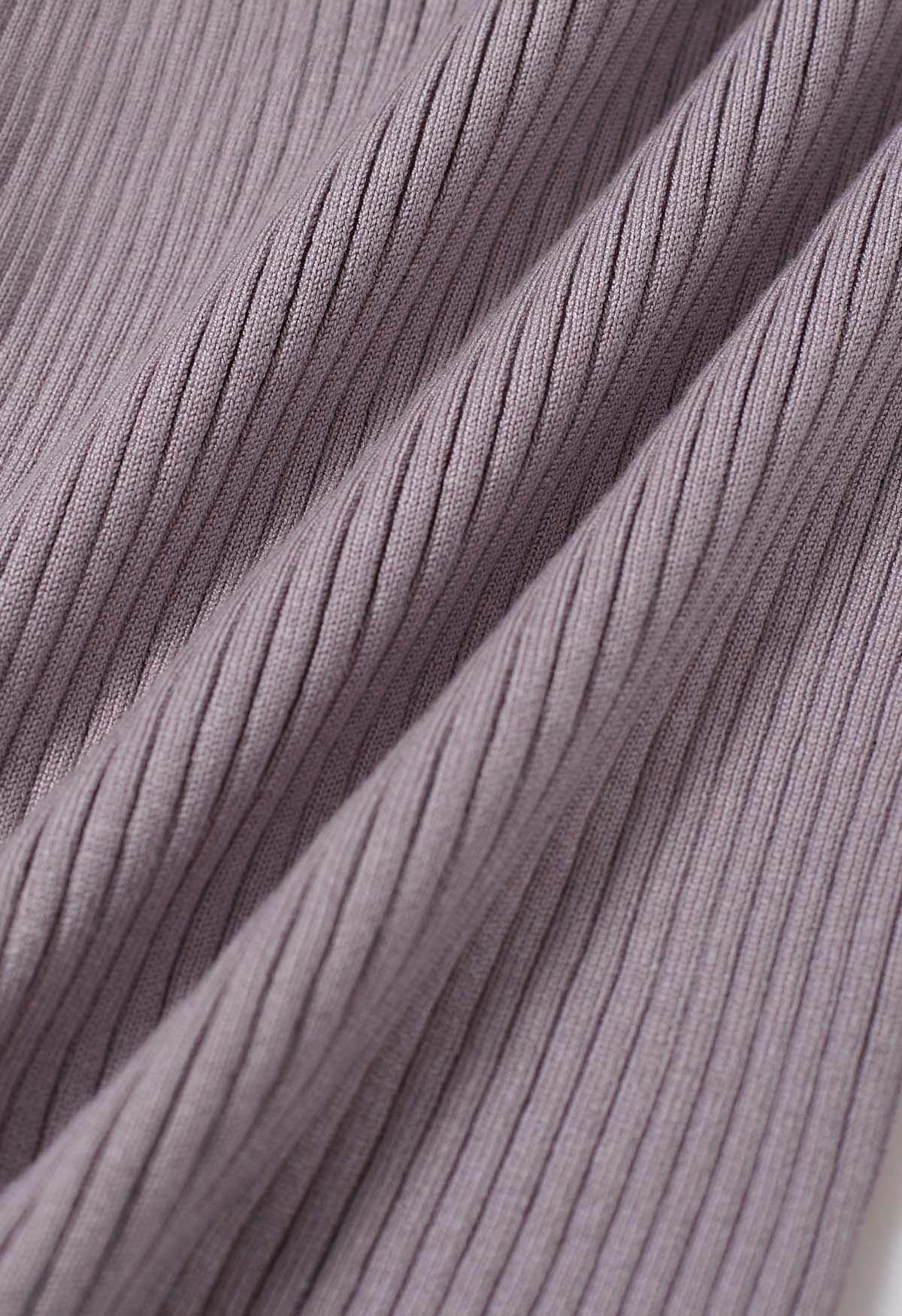 Überkreuztes, vollständig geripptes Strickoberteil in Mauve