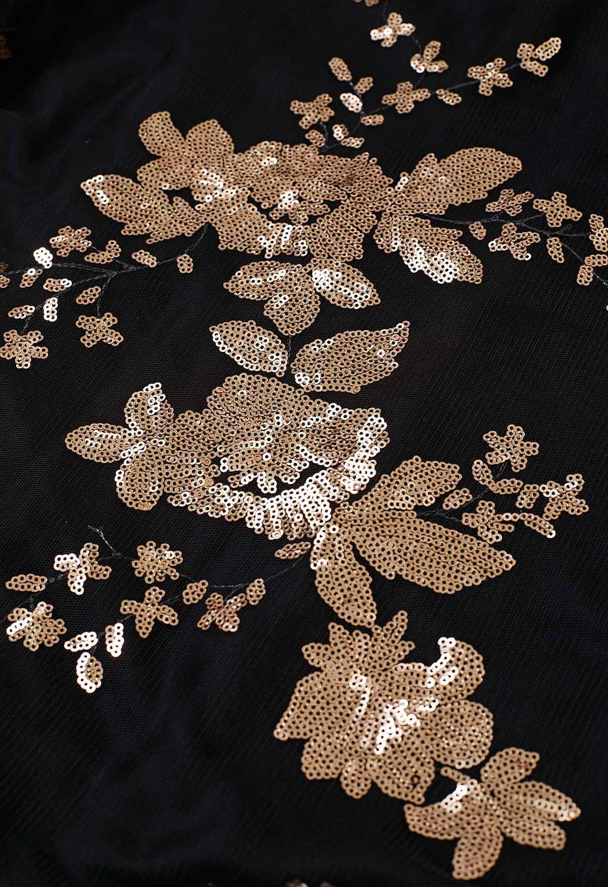 Cami-Kleid aus Tüll mit überkreuzten Blumen und Pailletten am Rücken
