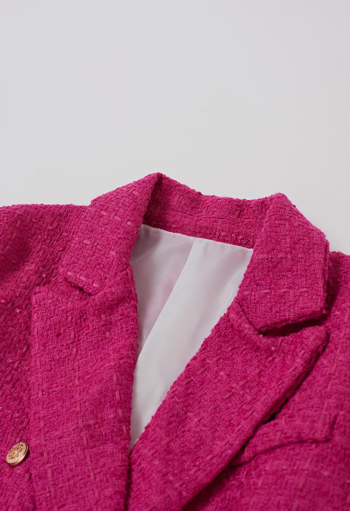 Karierter zweireihiger Tweed-Blazer in Pink