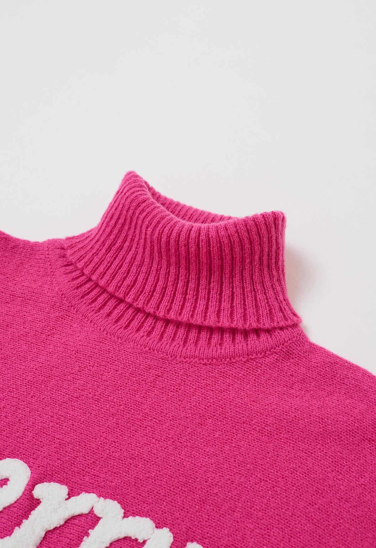 Fröhlicher Strickpullover mit Rollkragen und Fledermausärmeln in Pink