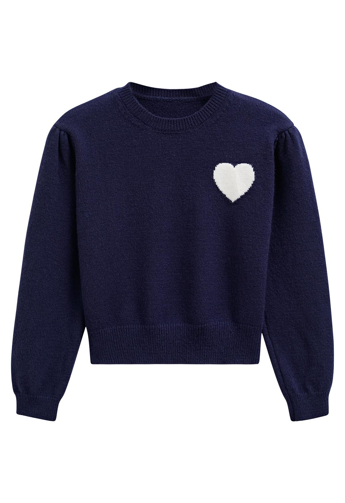 Kuscheliger Sweet Heart-Strickpullover in Marineblau