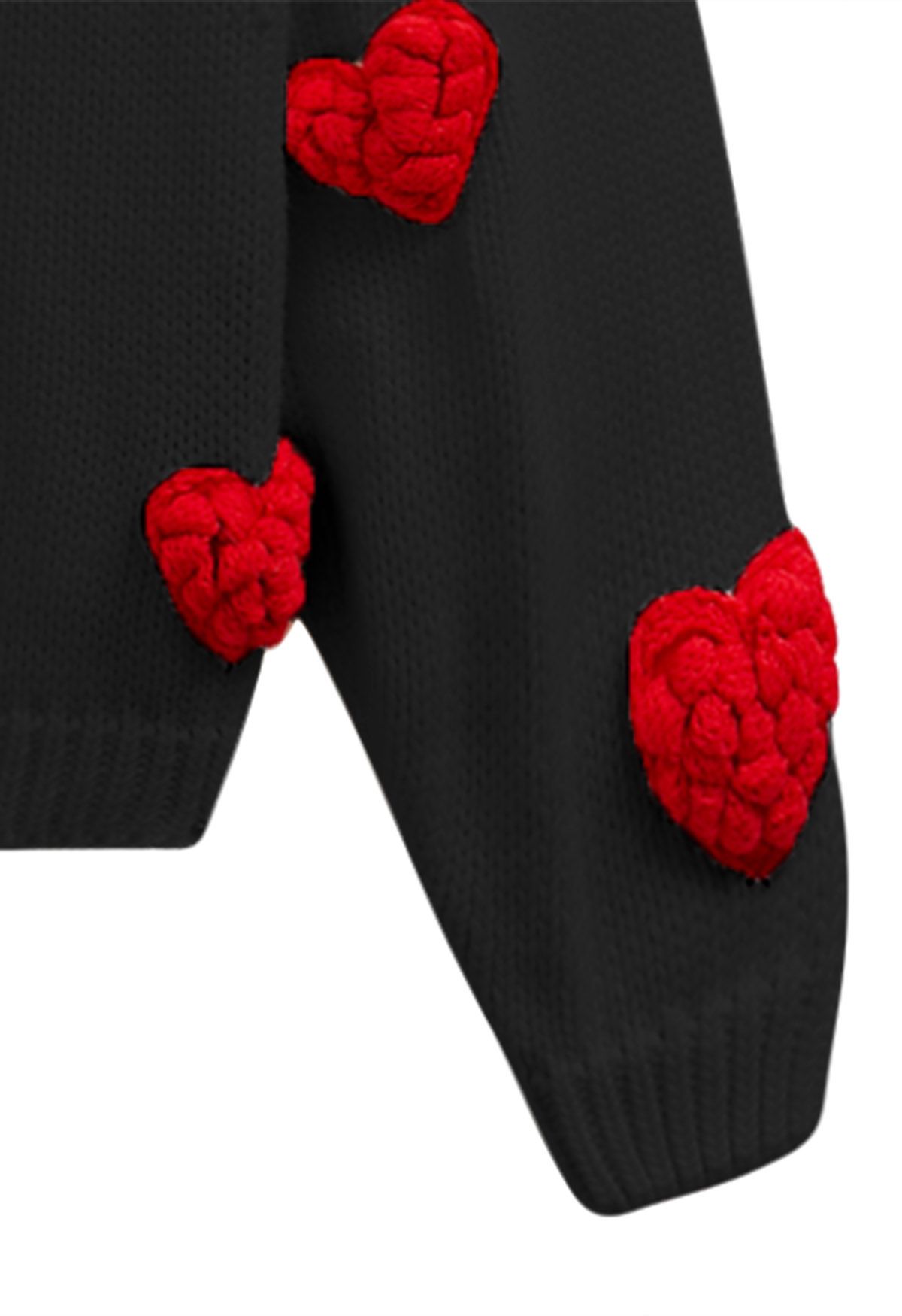 Romantischer 3D-Herzstrick-Cardigan in Schwarz