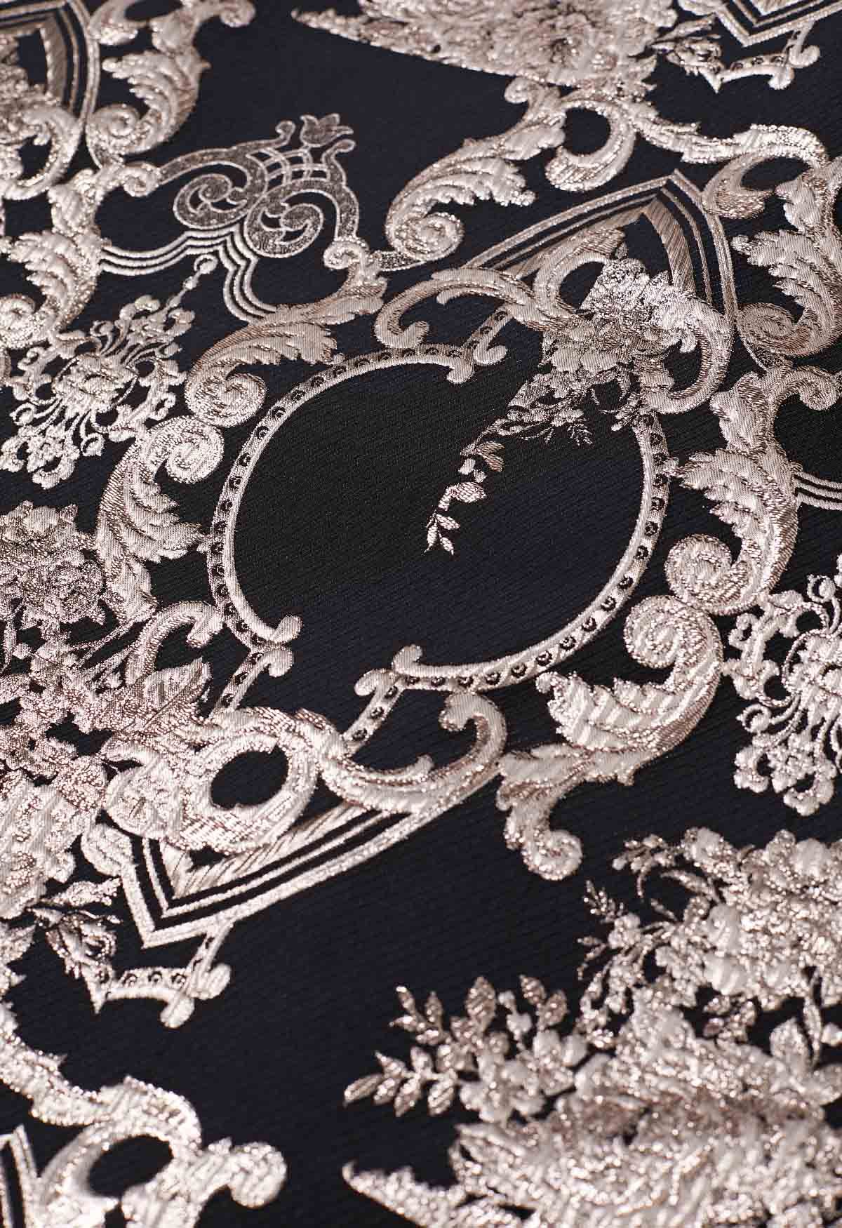 Glamouröser Maxirock aus Barock-Jacquard mit metallischem Faden in Schwarz