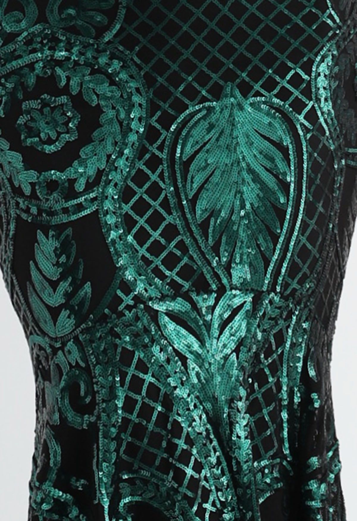 Ärmelloses Meerjungfrauenkleid mit V-Ausschnitt und Pailletten in Dunkelgrün
