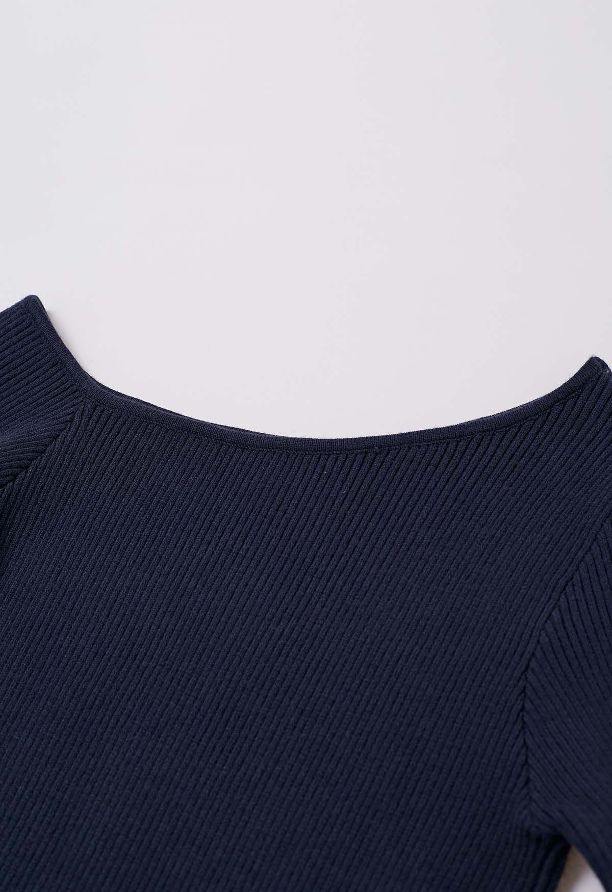 One-Shoulder-Strickoberteil mit Federbündchen in Marineblau