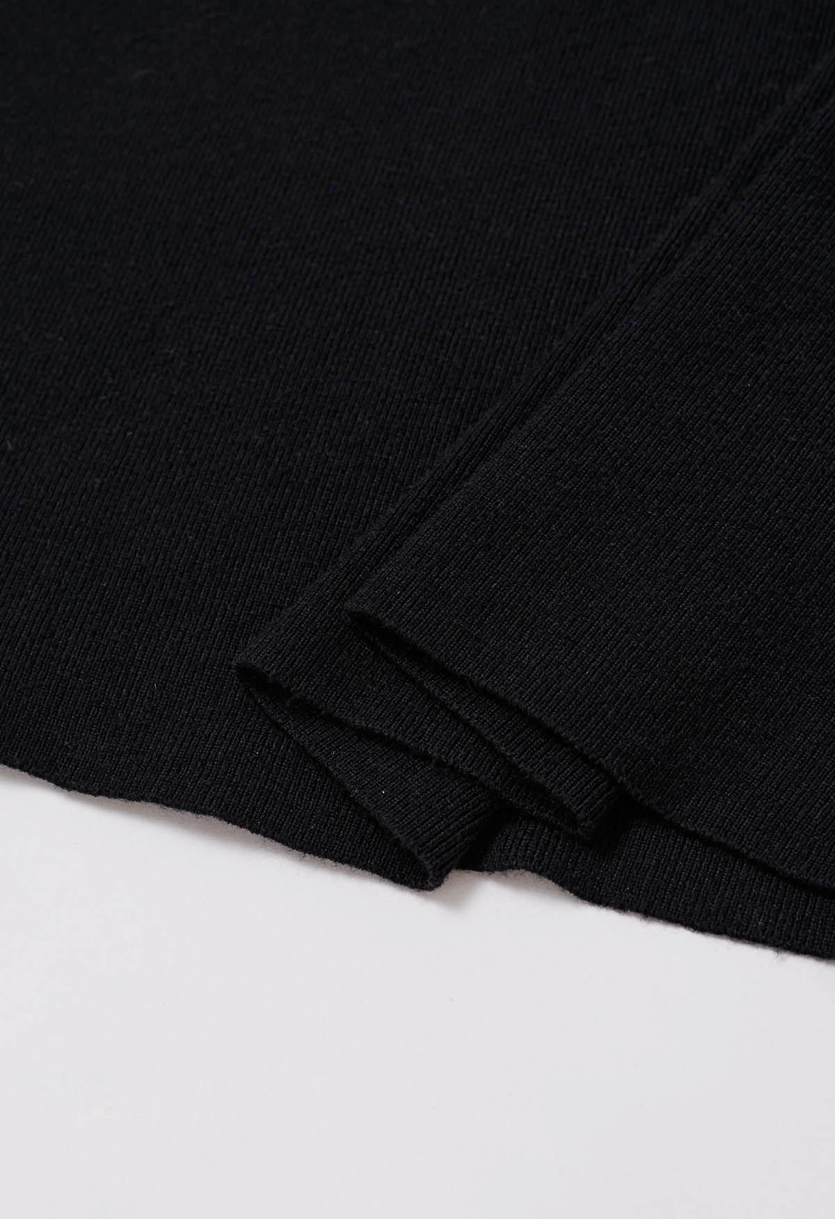 Abnehmbares, gestricktes Cami-Kleid mit Federbesatz in Schwarz