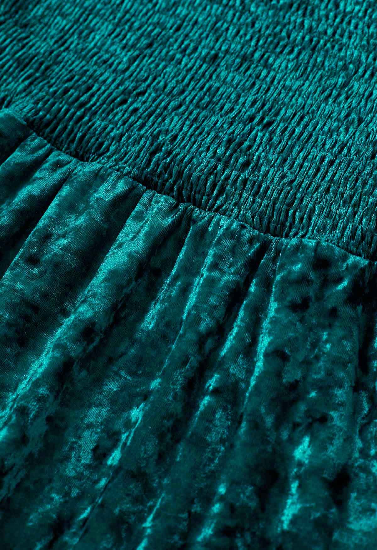 Schickes Skaterkleid aus gerafftem Samt in Blaugrün